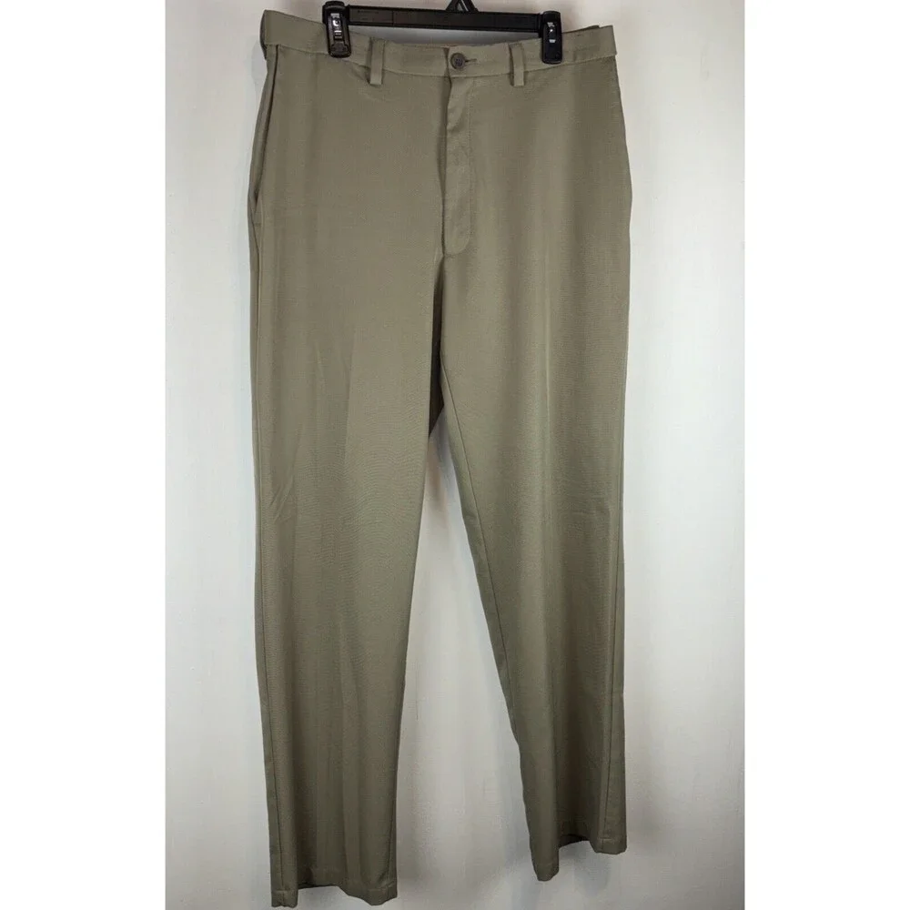 Men's Haggar Cool 18 Pro Classic Fit 36x34‎ Tan Straight Fit 4 Way Stretch Pants